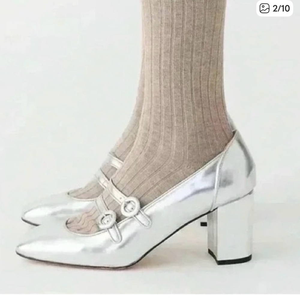 J. Crew Maisie double strap Heels in metallic 7